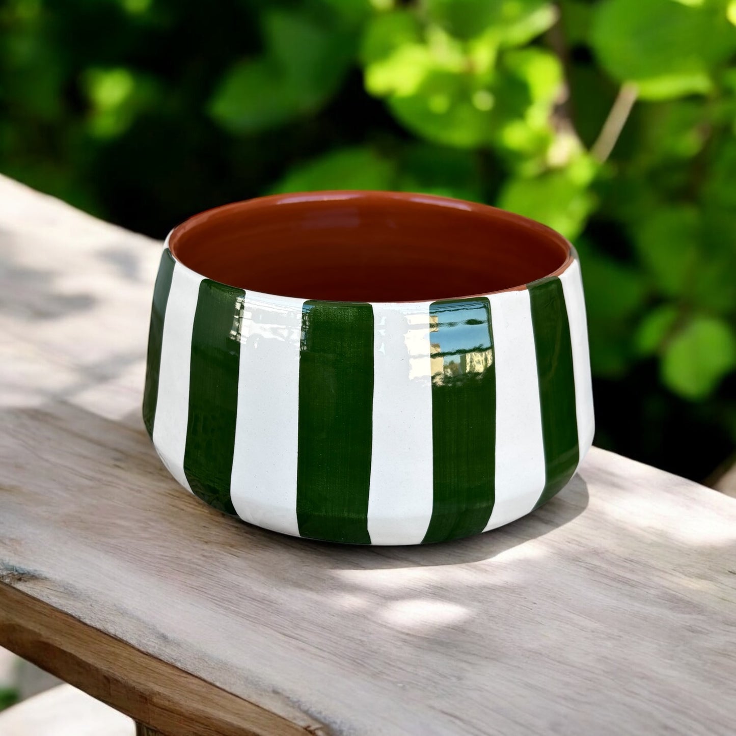 Grand bol rayures vertes en grès