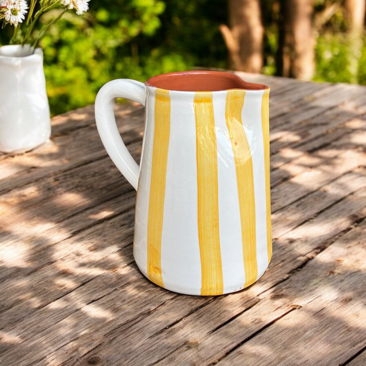Pichet en grès rayures jaunes