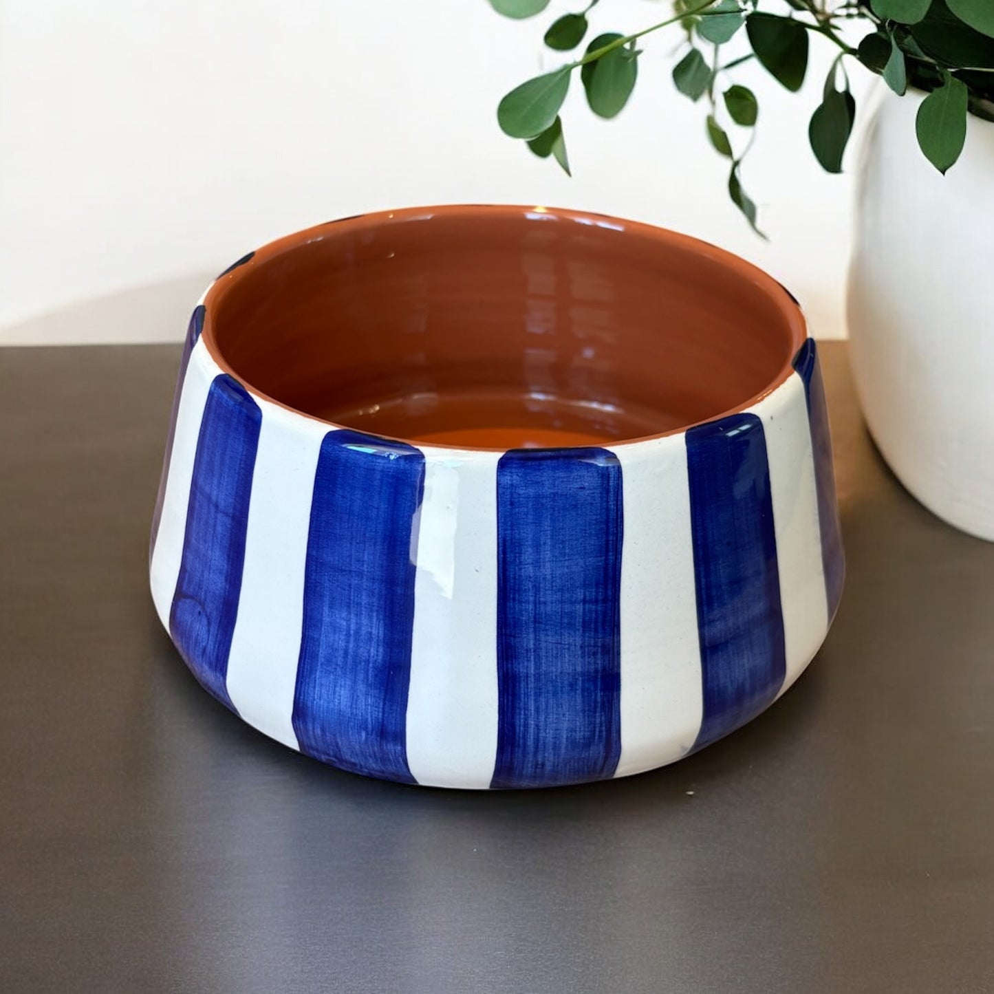 Grand bol rayures bleues en grès