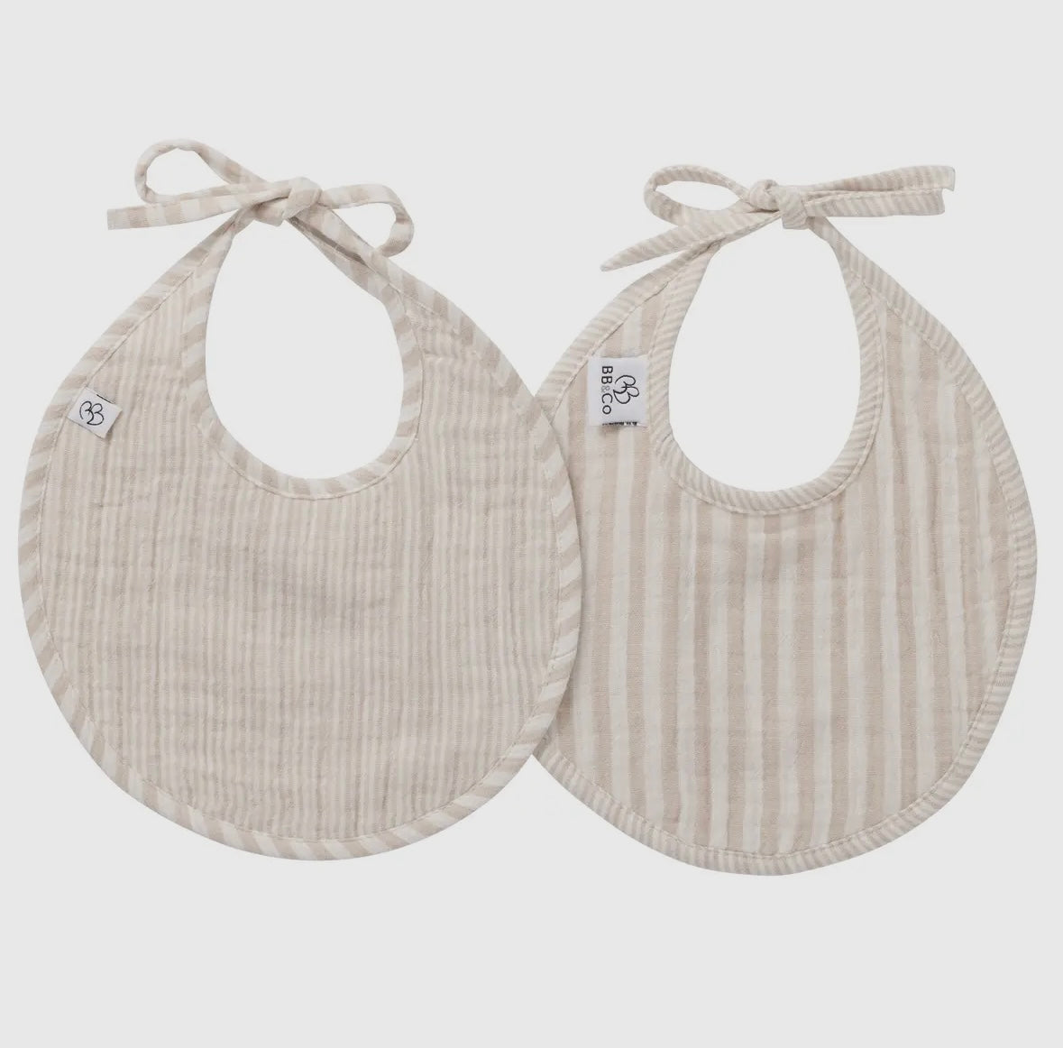 Lot de 2 bavoirs naissance en gaze de coton - rayé galet