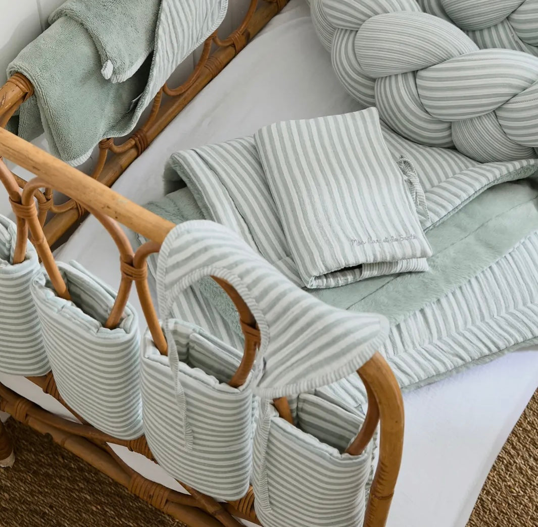 Lot de 2 bavoirs naissance gaze de coton - rayé vert de gris