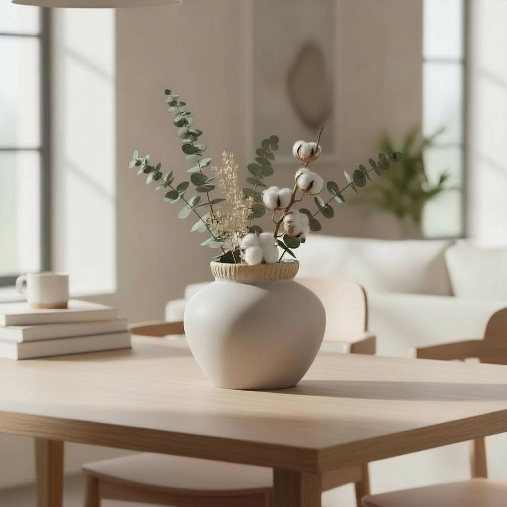 Grand Vase terre cuite et rotin