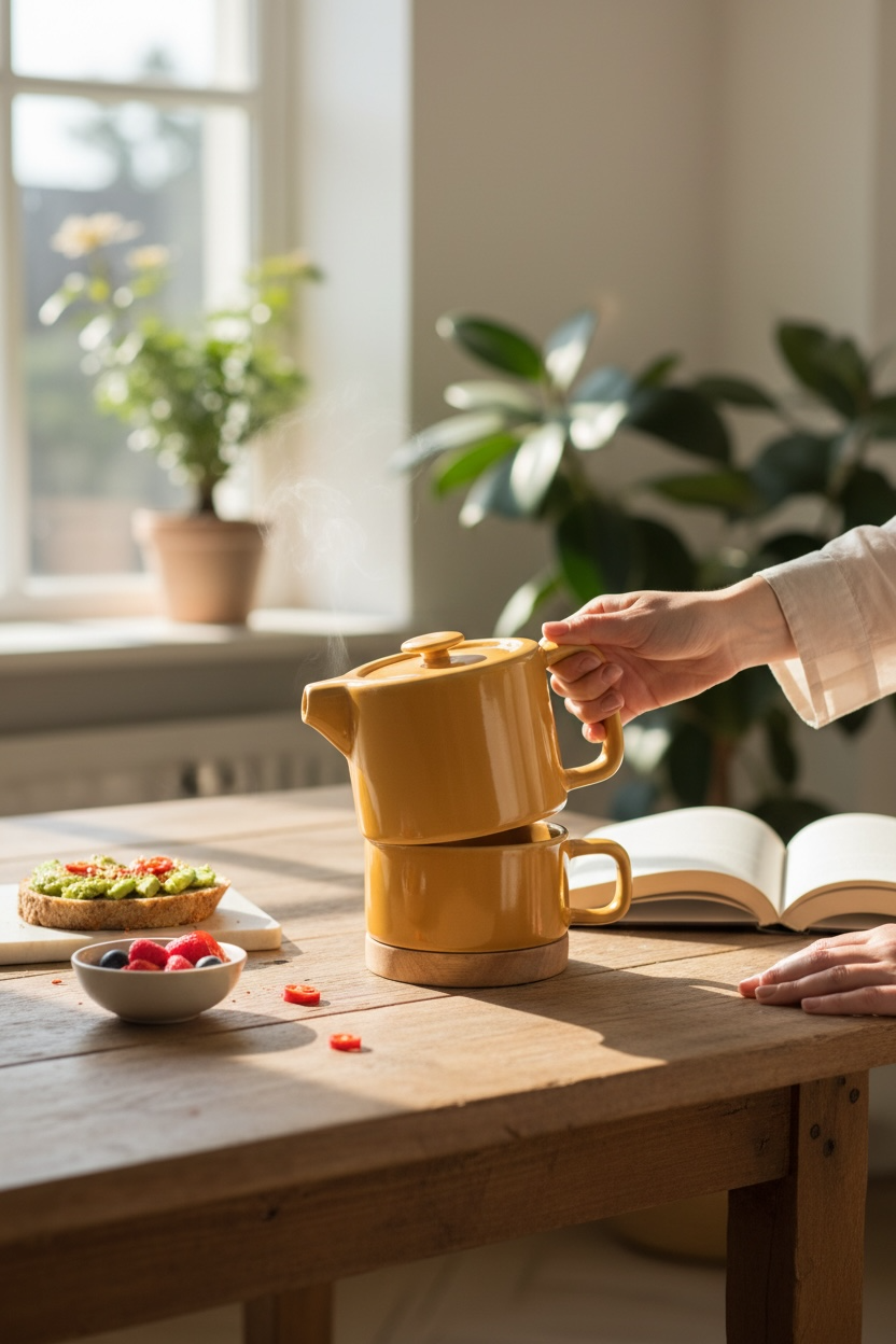 Théière + tasse Nordika moutarde