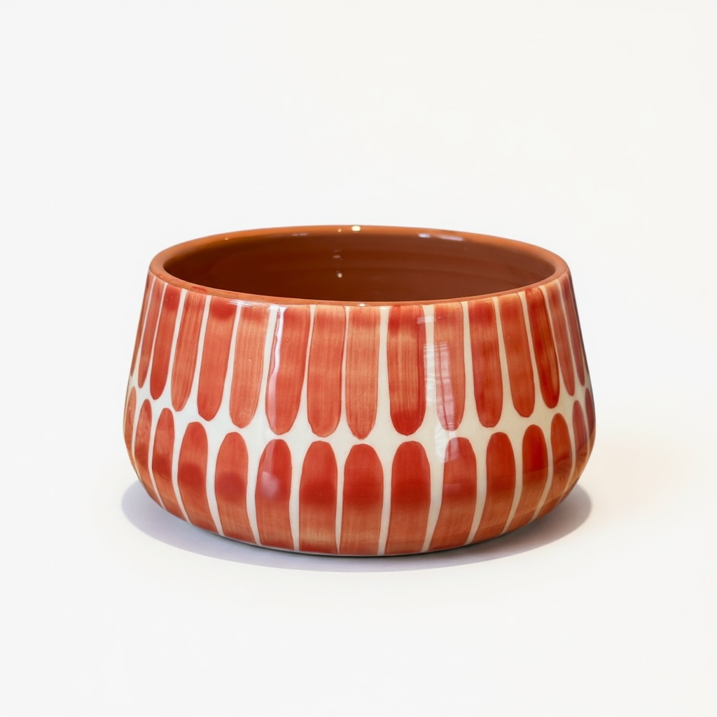 Grand bol en grès rayures terracotta