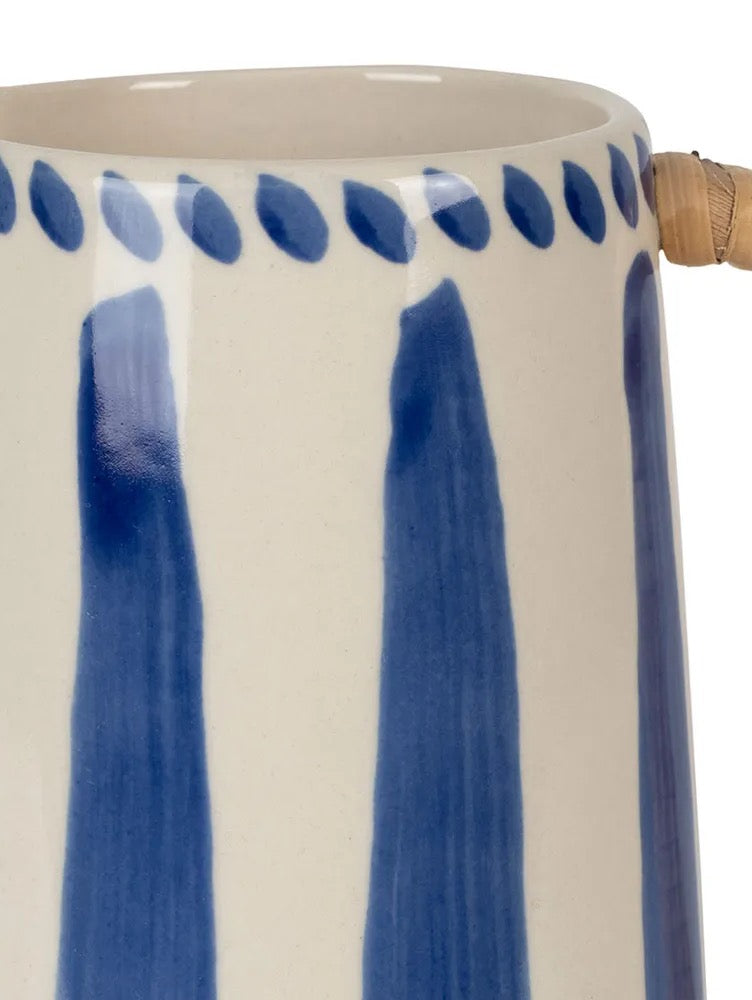 Pichet rayé anse en rotin