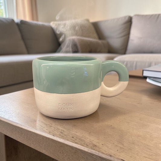 Tasse à thé en grès - sauge et écru