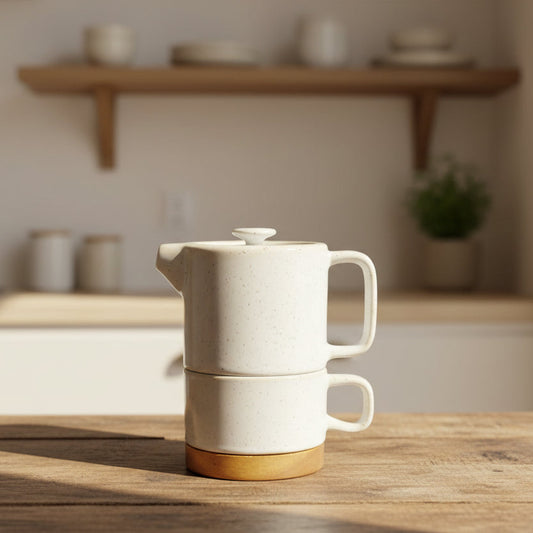Théière + tasse blanche mouchetée Nordika