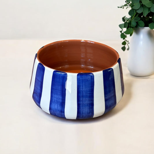 Grand bol rayures bleues en grès
