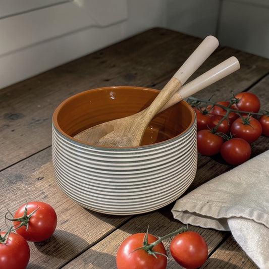 Saladier artisanal à rayures - sauge
