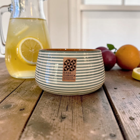 Grand bol artisanal à rayures - sauge