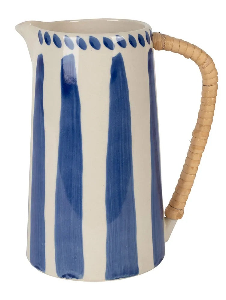 Pichet rayé anse en rotin