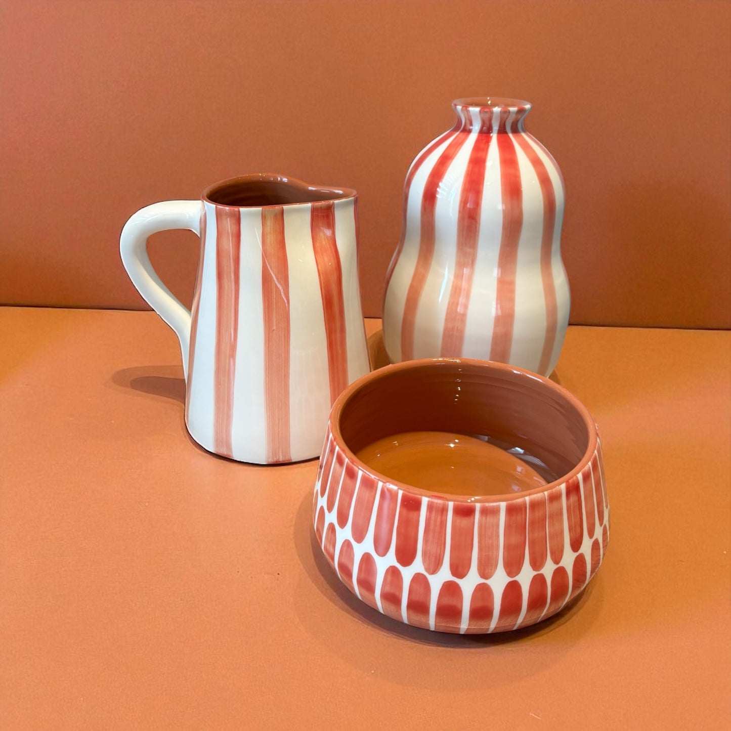 Grand bol en grès rayures terracotta