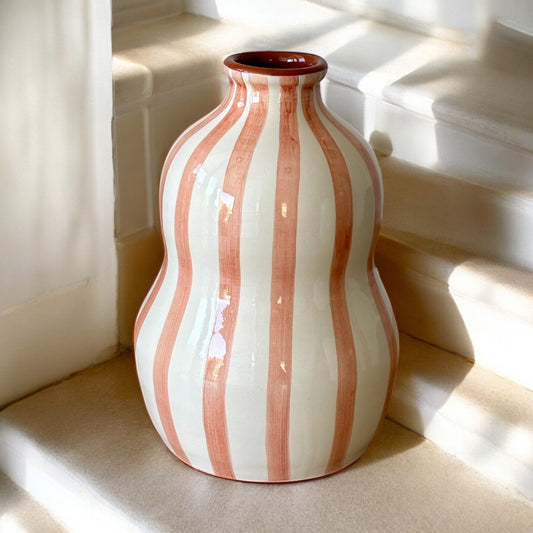 Vase rayures terracotta en grès
