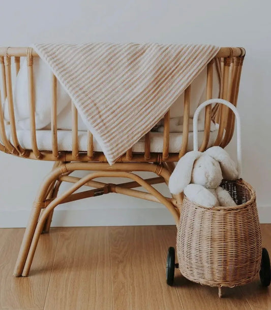 Couverture à rayures caramel - Manufacture des bébés français