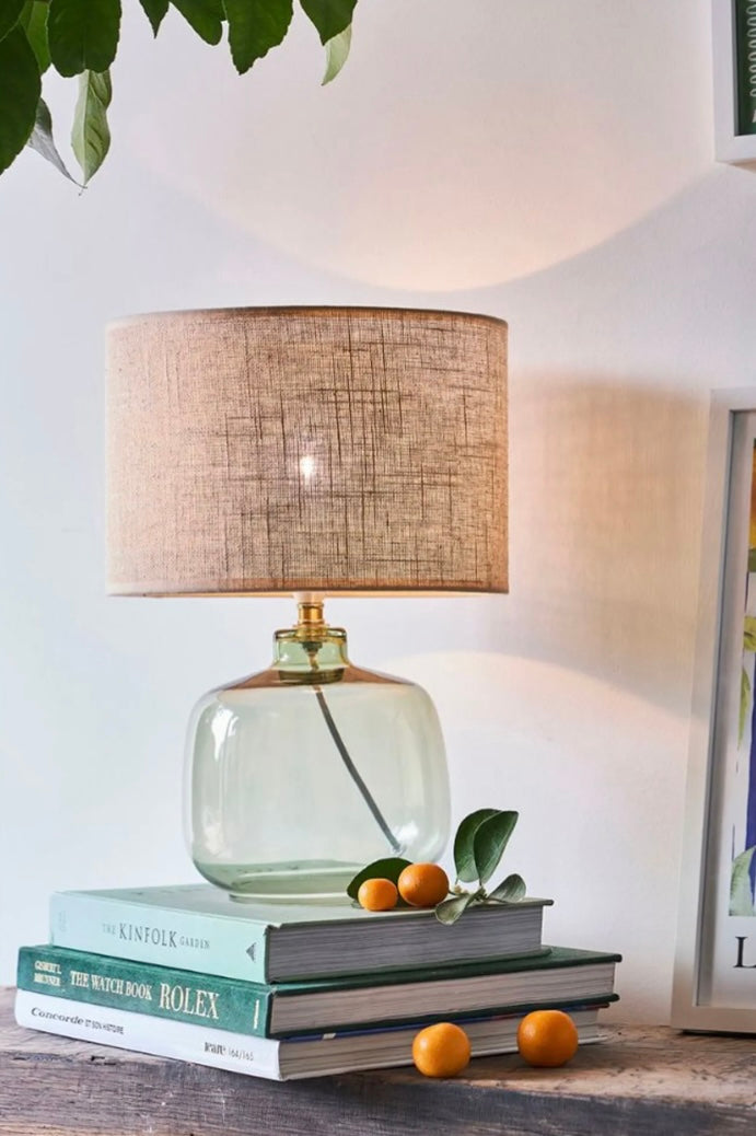Lampe en lin et verre vert h36cm E14 - Celeste
