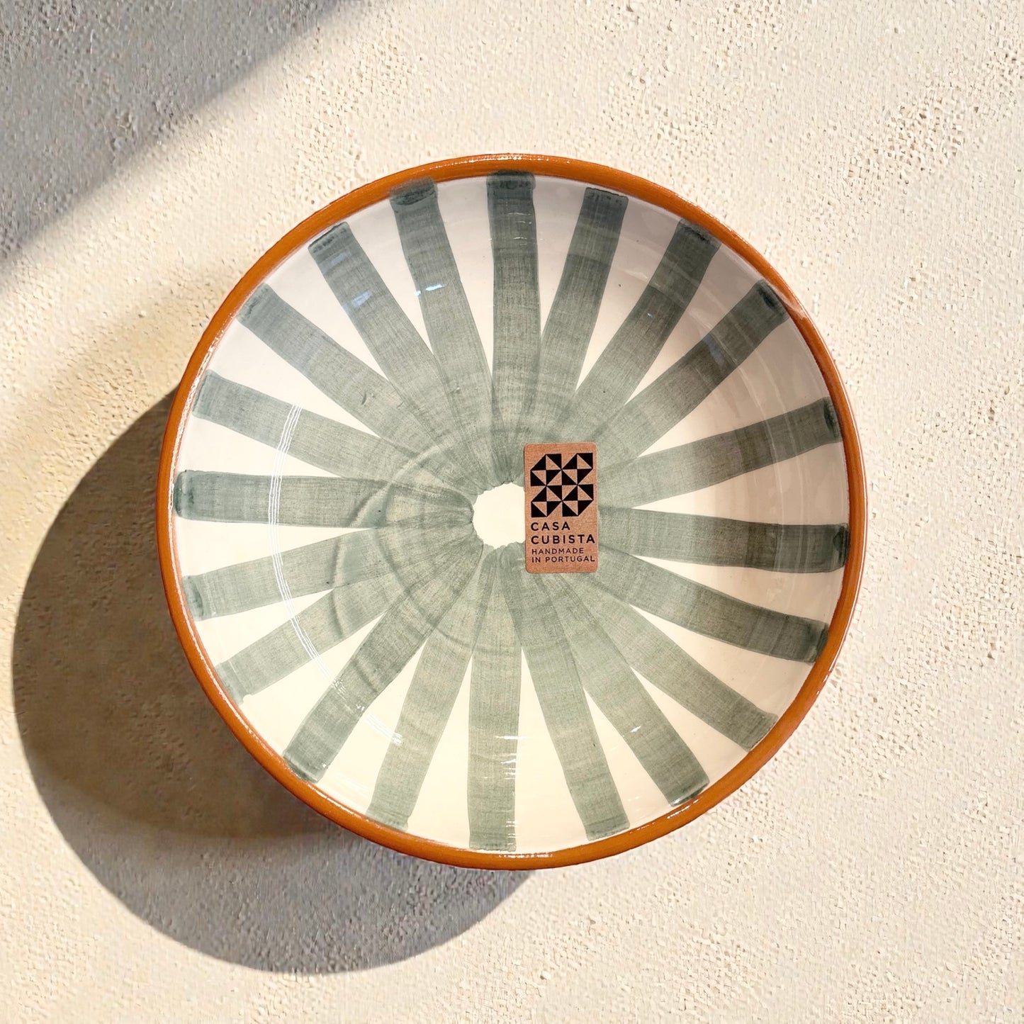 Bol en grès artisanale rayures sauge