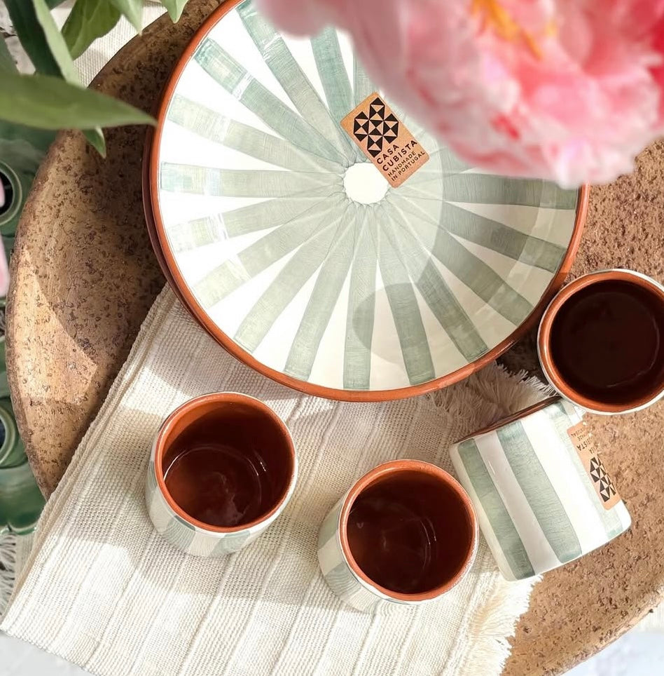 Bol en grès artisanale rayures sauge