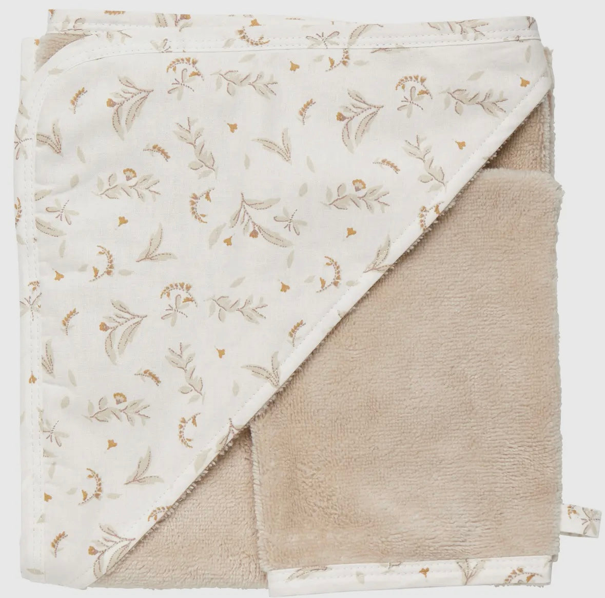 Cape de bain + gant motifs feuilles