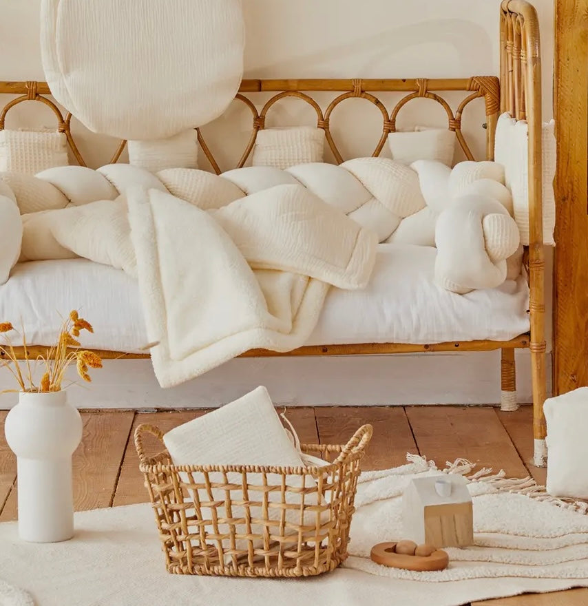 Couverture peluche double gaze & microfibre - Mousse de lait