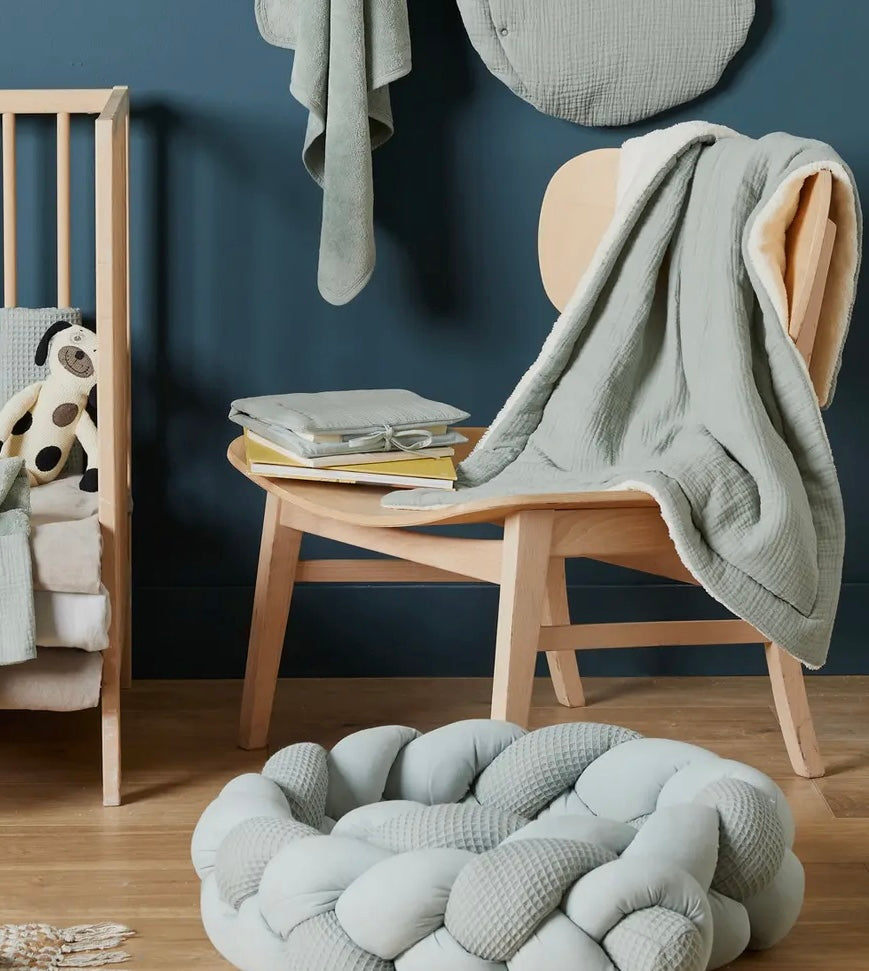 Couverture peluche double gaze & microfibre - Vert de gris