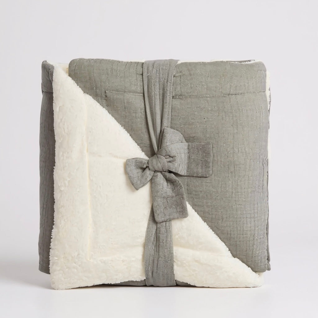 Couverture peluche double gaze & microfibre - Vert de gris