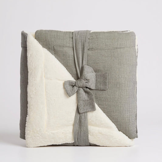 Couverture peluche double gaze & microfibre - Vert de gris