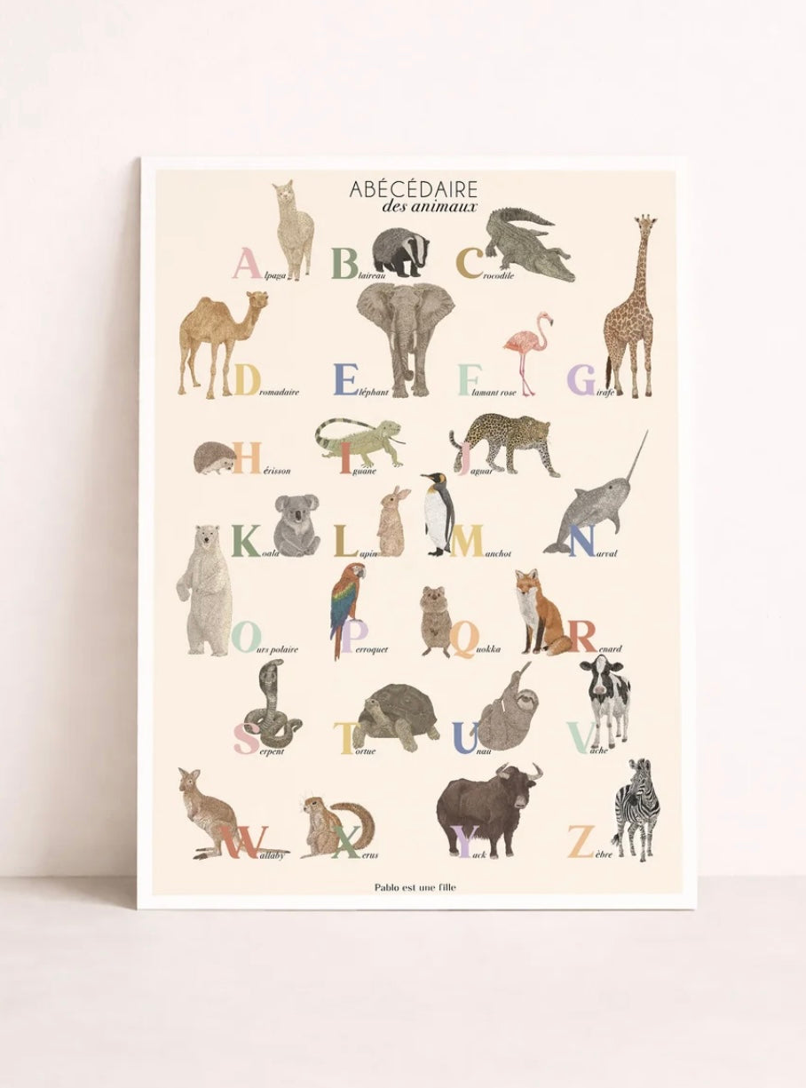 Abécédaire des animaux - Affiche illustrée 30x40cm
