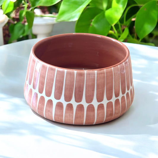 Grand bol en grès rayures terracotta