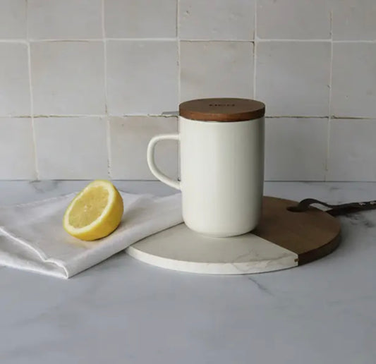 Tisanière juliet blanc en grès et couvercle en acacia