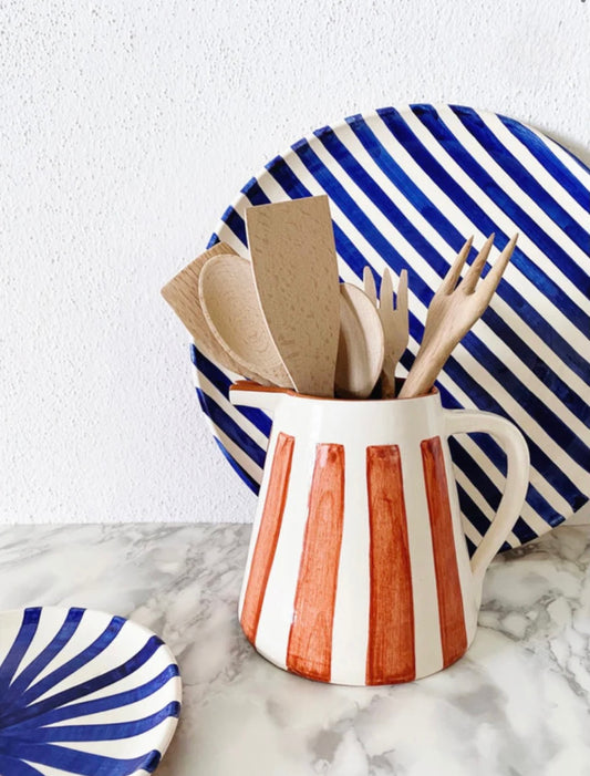 Pichet à rayures terracotta en grès – 2L