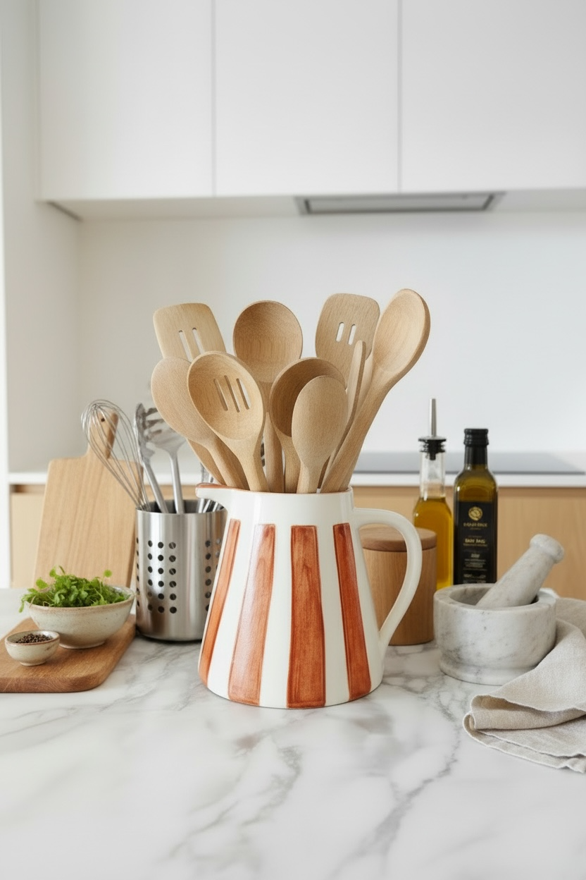 Pichet à rayures terracotta en grès – 2L