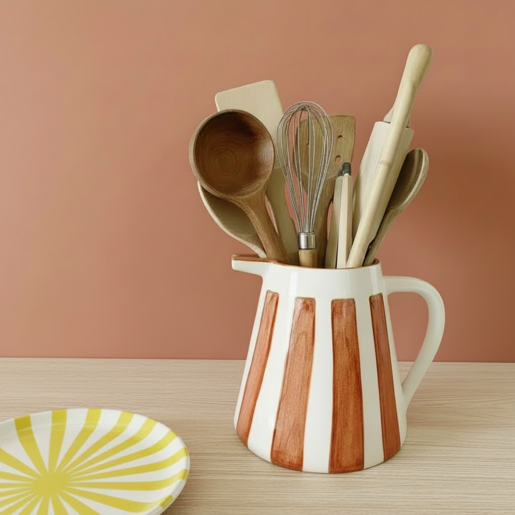 Pichet à rayures terracotta en grès – 2L