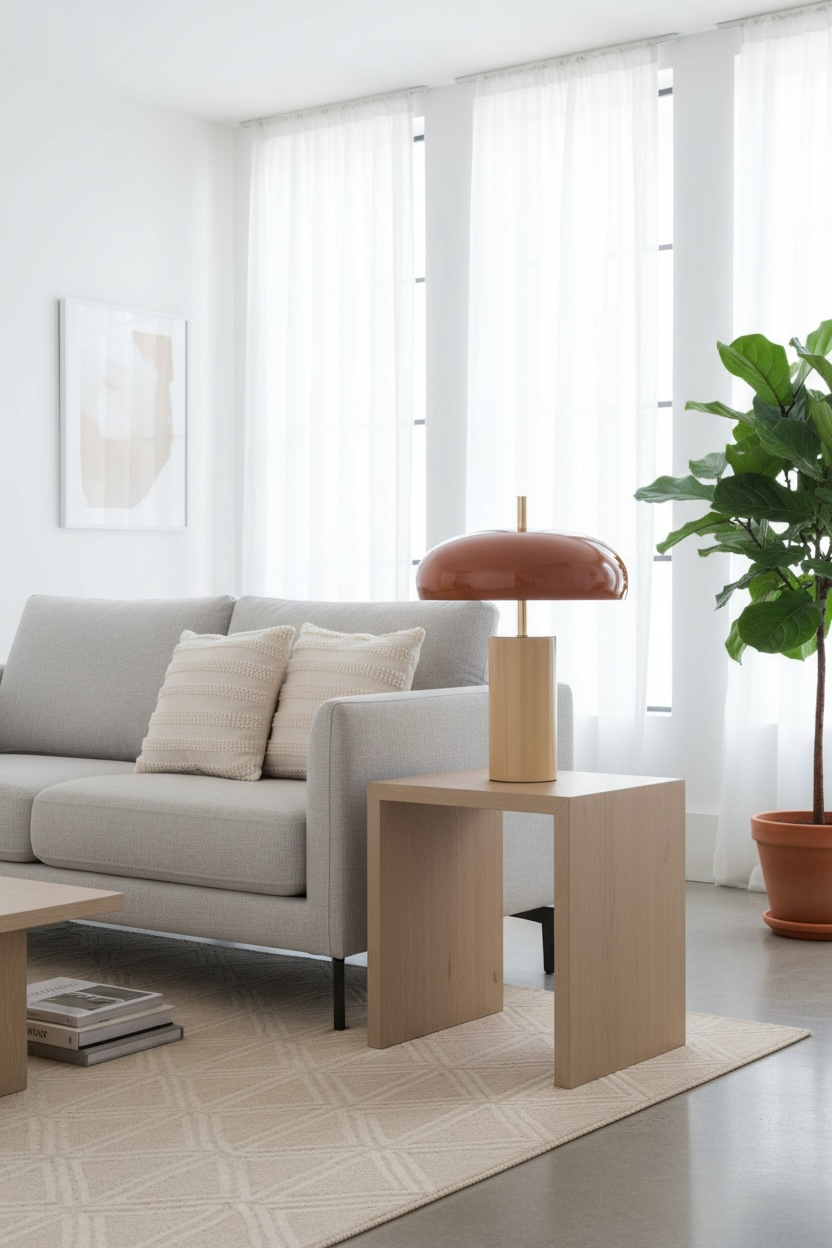 Lampe Arty en fer beige et terracotta