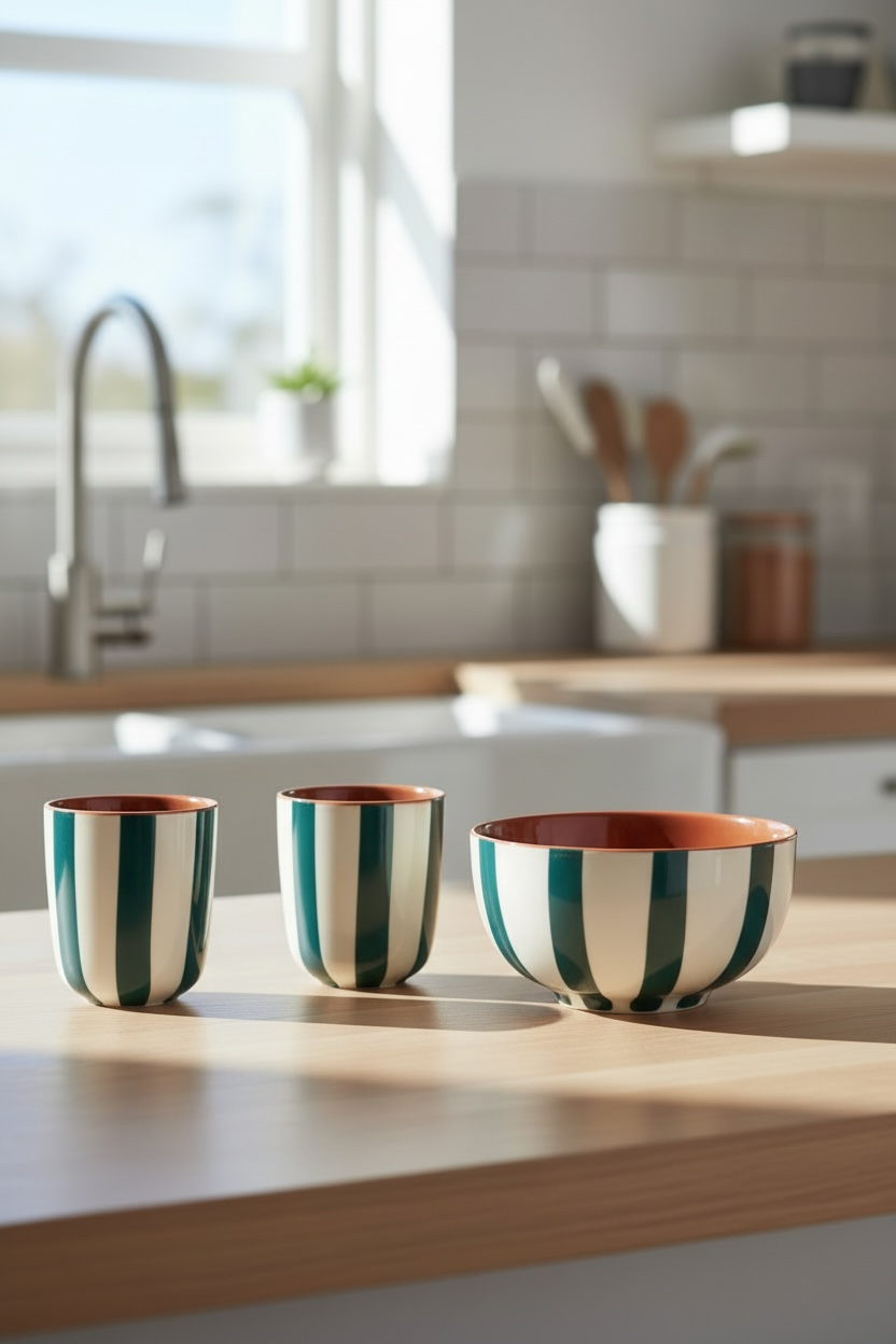 Tasse à café rayé émeraude