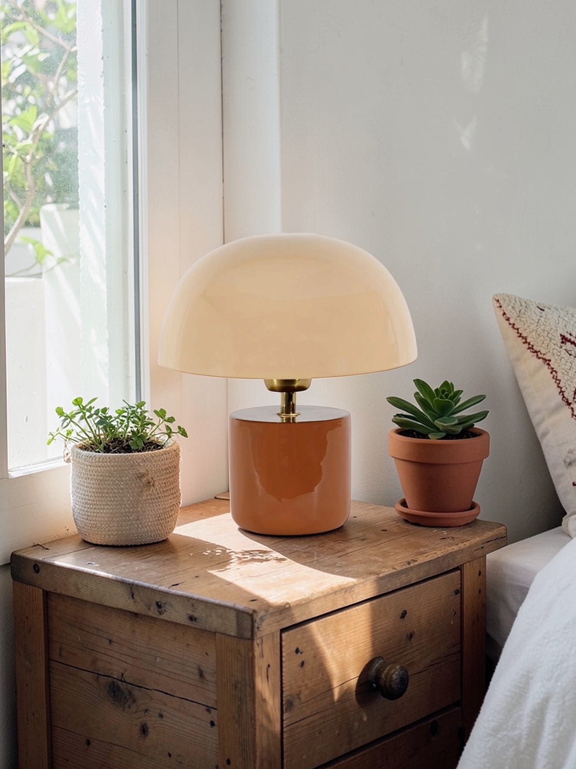 Lampe champignon en fer terracotta et beige h24cm - Champart