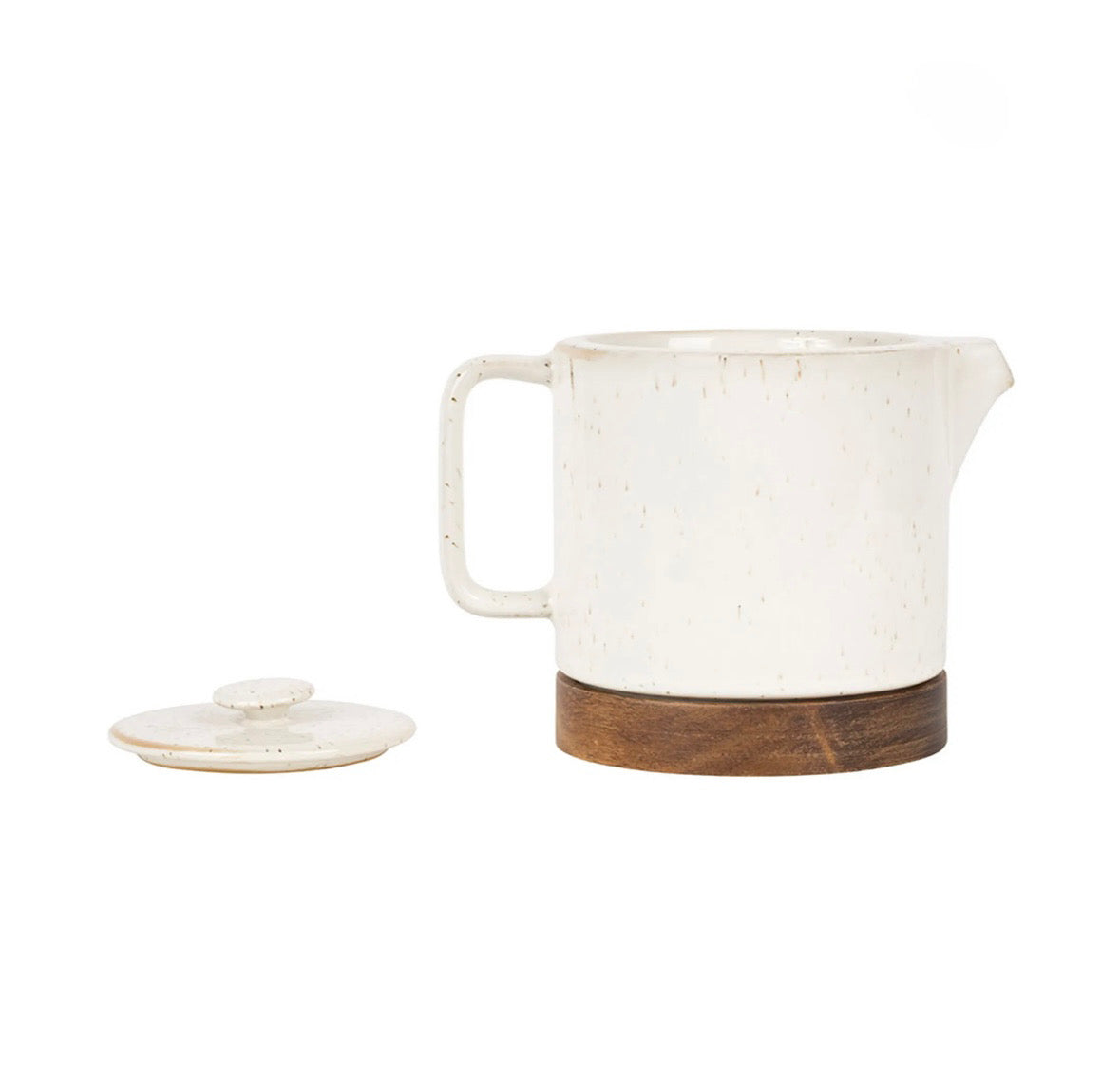 Théière 70cL en grès blanc moucheté et bois avec filtre - Nordika