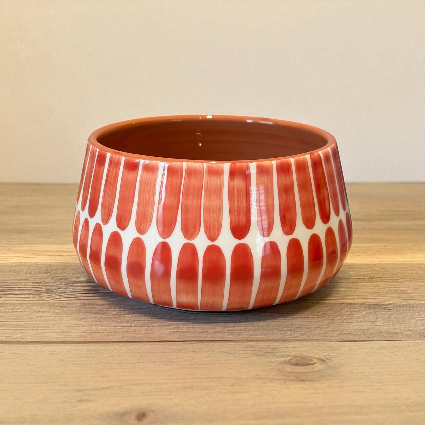 Grand bol en grès rayures terracotta