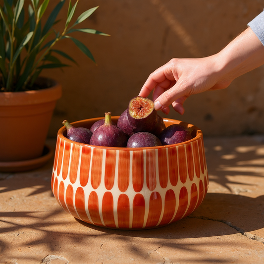 Grand bol en grès rayures terracotta