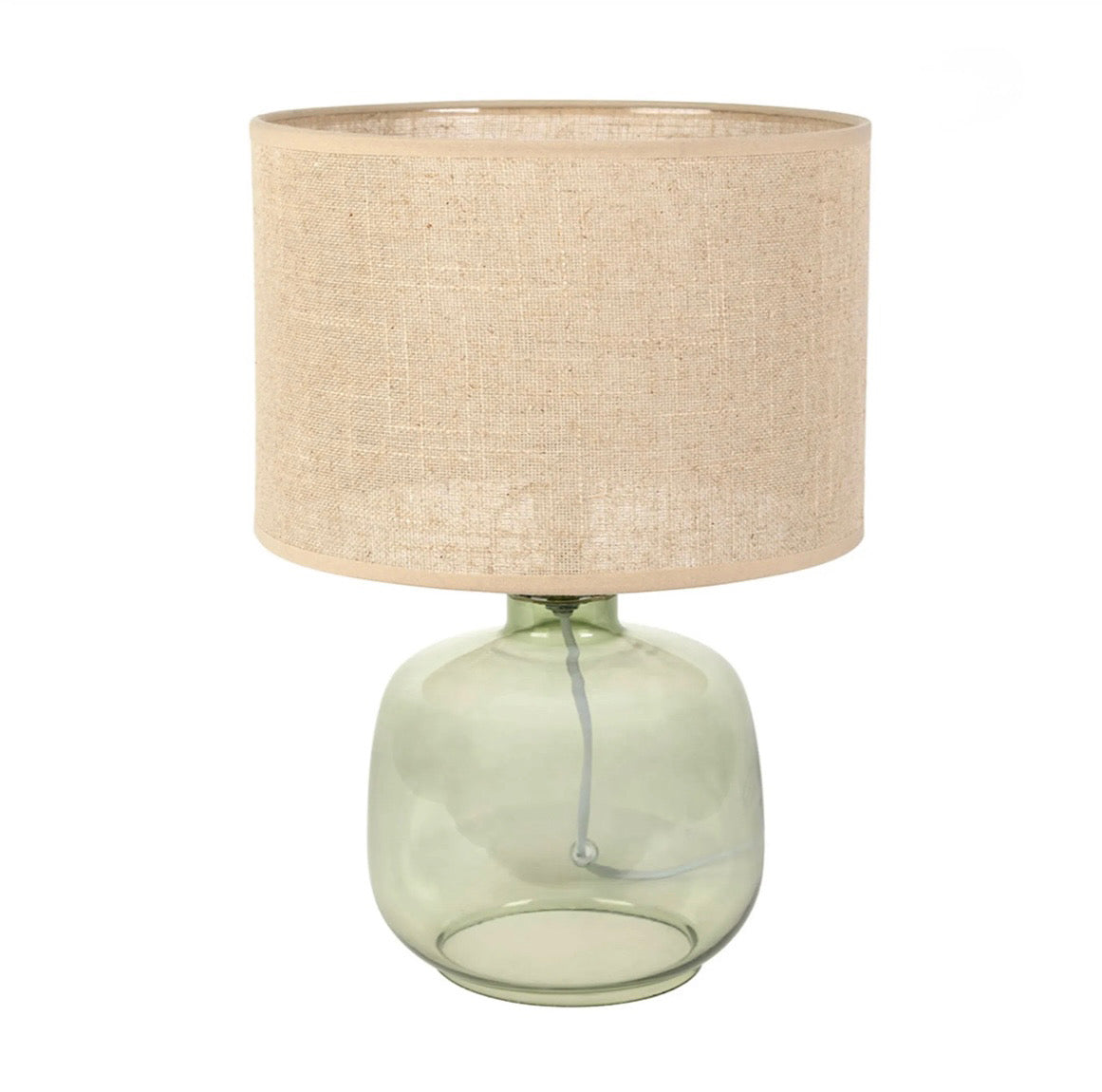 Lampe en lin et verre vert h36cm E14 - Celeste