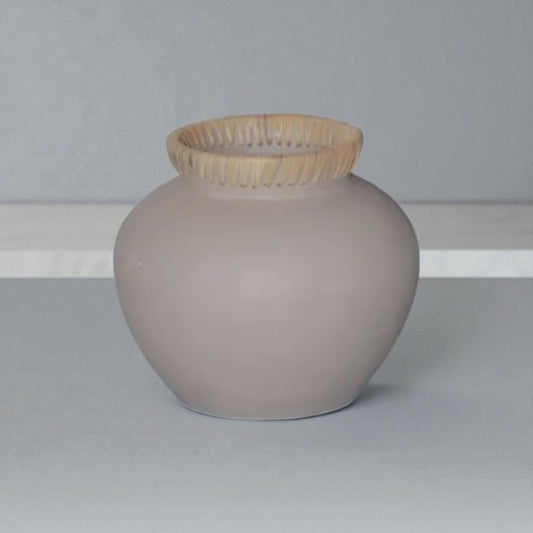 Grand Vase terre cuite et rotin
