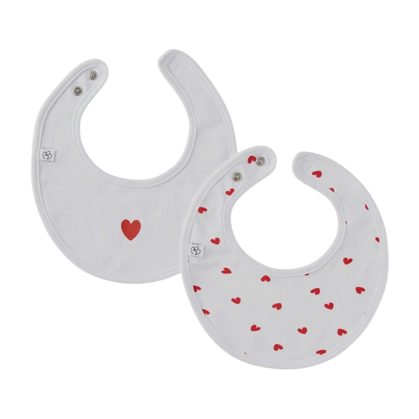 Lot de 2 bavoirs naissance – Imprimé cœurs / Blanc