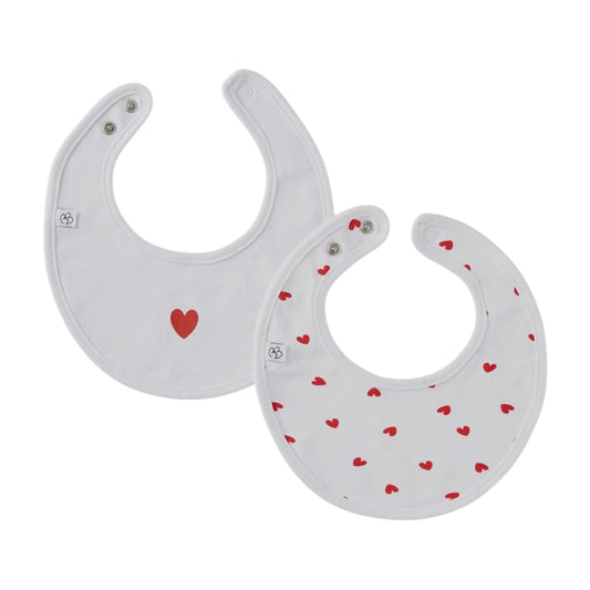 Lot de 2 bavoirs naissance – Imprimé cœurs / Blanc