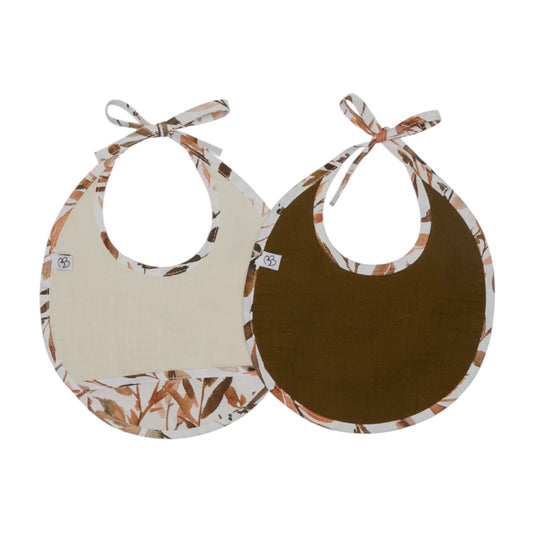 Lot de 2 bavoirs naissance en gaze de coton - Caramel Forest