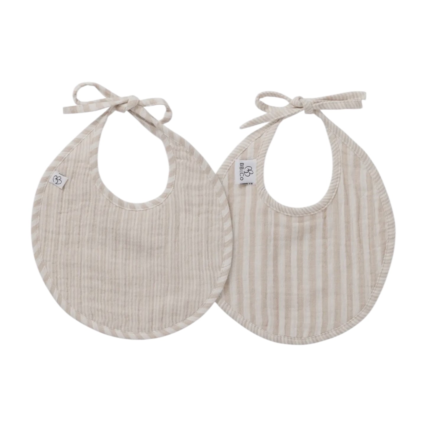 Lot de 2 bavoirs naissance en gaze de coton - rayé galet