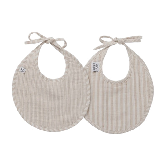 Lot de 2 bavoirs naissance en gaze de coton - rayé galet