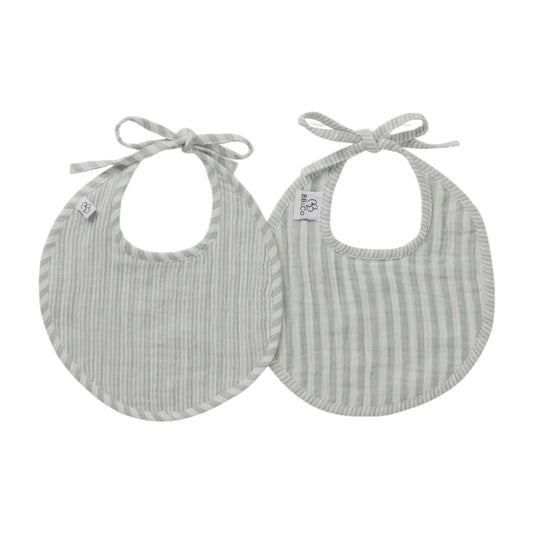 Lot de 2 bavoirs naissance gaze de coton - rayé vert de gris