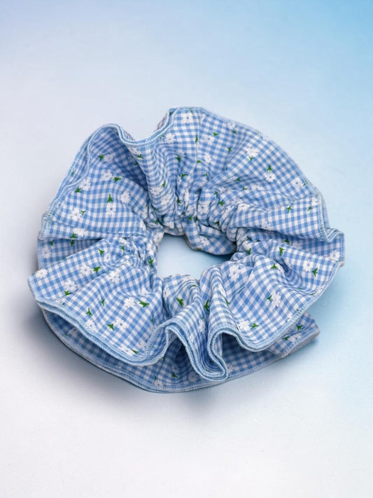 Chouchou XL Vichy bleu fleurs