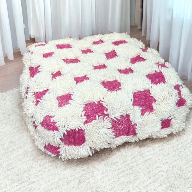 Pouf damier rose et blanc