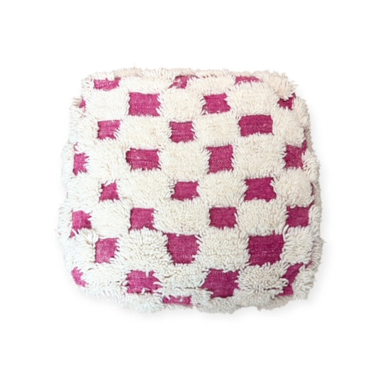 Pouf damier rose et blanc